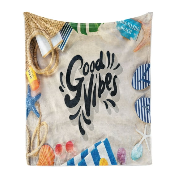 Chill Soft Flannel Fleece Throw Blanket, Beach Concept Seacoast Shoreline VacatiHoliday Travel Wellnessme, Cozy Plush for Indoor and Outdoor Use, 50" x 70", Multicolor, by Ambesonne