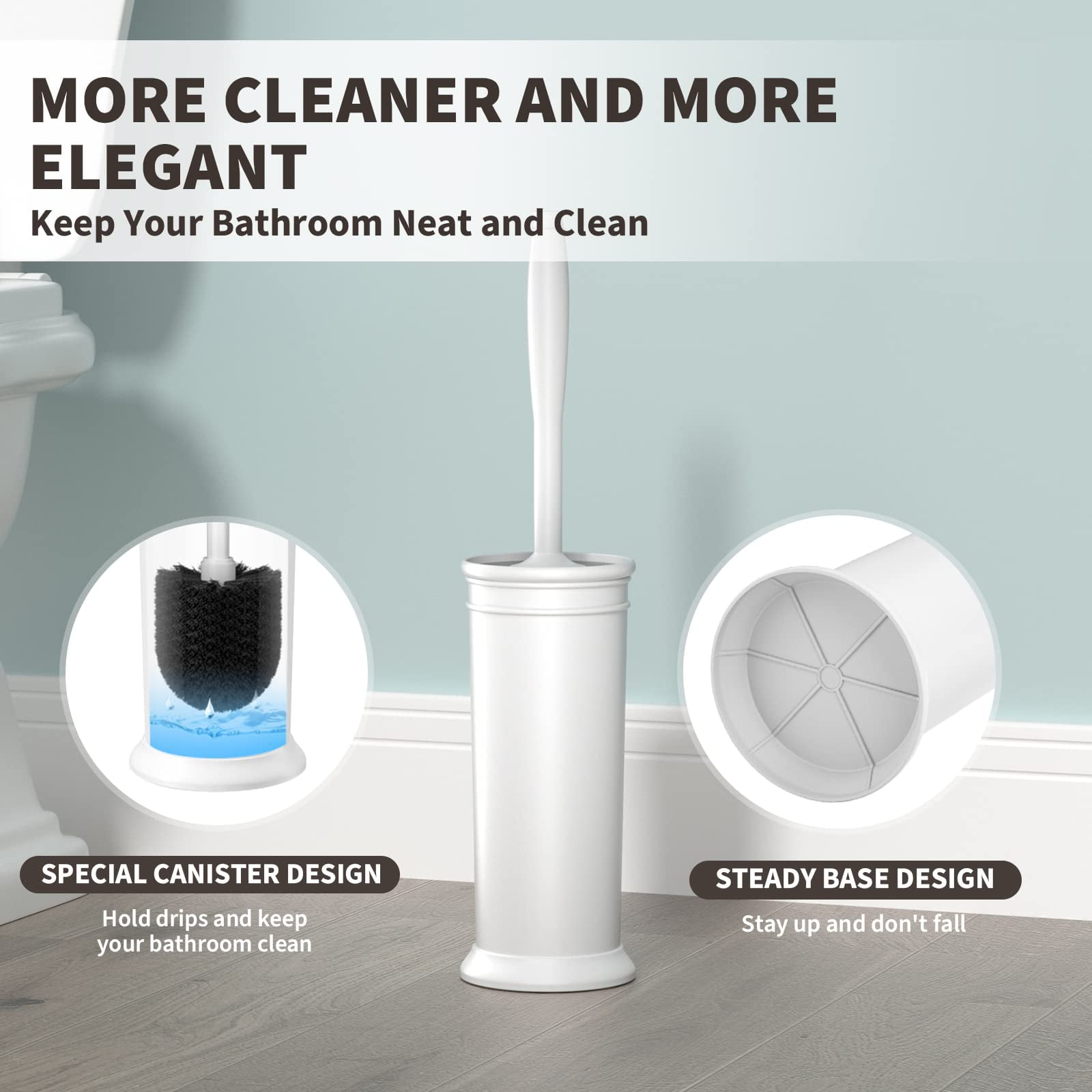 Toilet Brush and Holder 2 Pack, Toilet Bowl Brush with Extra Long Handle, Toilet Scrubber and Covered Holder, Toilet Brushes for Bathroom-Space Saving, Covered Brush, Durable, Deep Cleaning