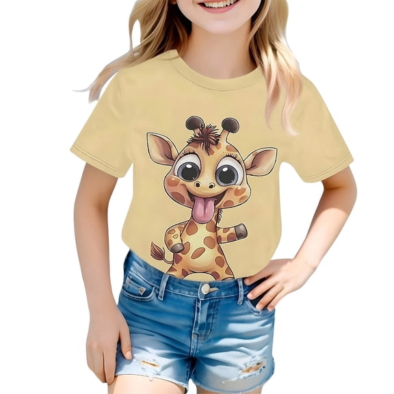 BOOMNY Girls Short Sleeve T Shirts Graphic T-Shirts Loose Tee Tops, Sizes 1-2 Years