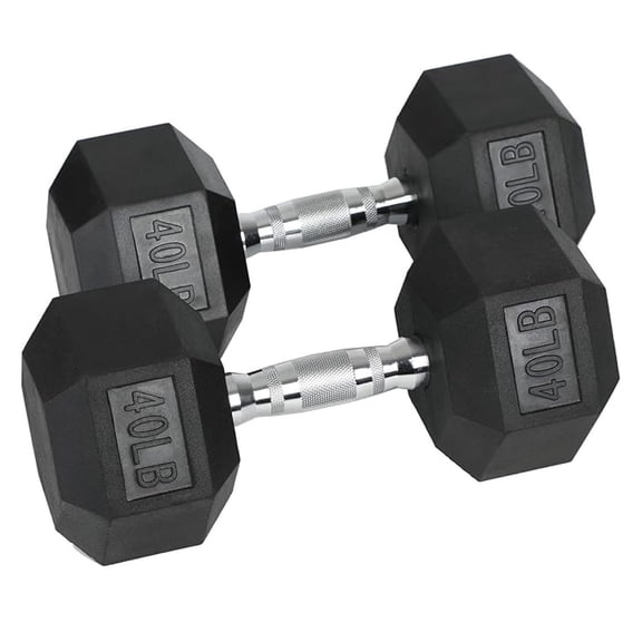 2-Pack Hexagonal Rubber Dumbbell Weights Set, Home Gym Equipment, 40 Lbs, Black - Portable Weighted Exercise Dumbbells for Fitness, Training, and Lifting Workouts
