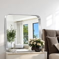 thumbnail image 4 of Arched Wall Mirror 24x20 Inch Black Metal Frame Tempered Glass Large Decorative Crystal Clear Shatterproof Mirror for Entryway Living Room Mantel Bathroom, 4 of 9