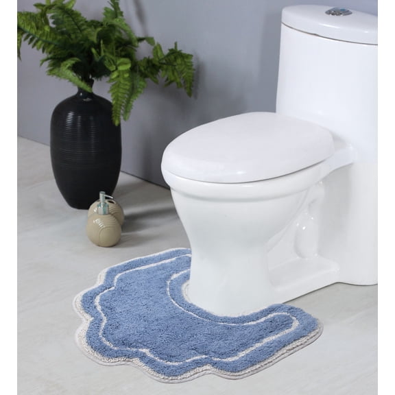 Home Weavers Allure Bathroom Rug Toilet Rugs U Shaped Contour,Extra Thick Toilet Rug, Non-Slip Contour Mat for Bathroom,100% Cotton Soft, Absorbent Water, Machine Washable, 20"x20" Contour, Blue