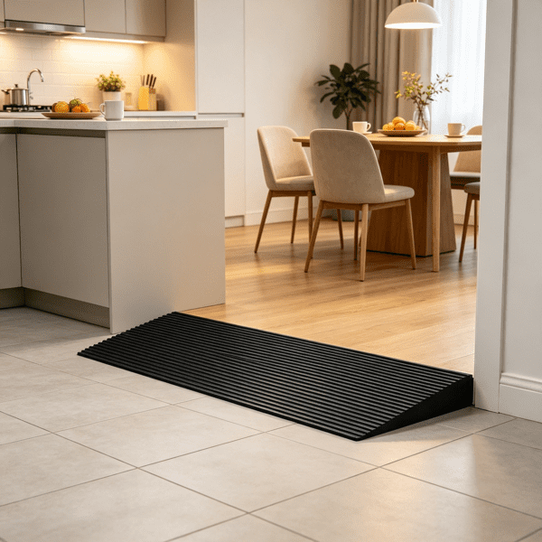 35.4" Wide Cuttable Threshold Ramp, Natural Rubber Non-Slip Surface with Double-Sided Tape, for Sweeping Robot, Wheelchair & Doorways