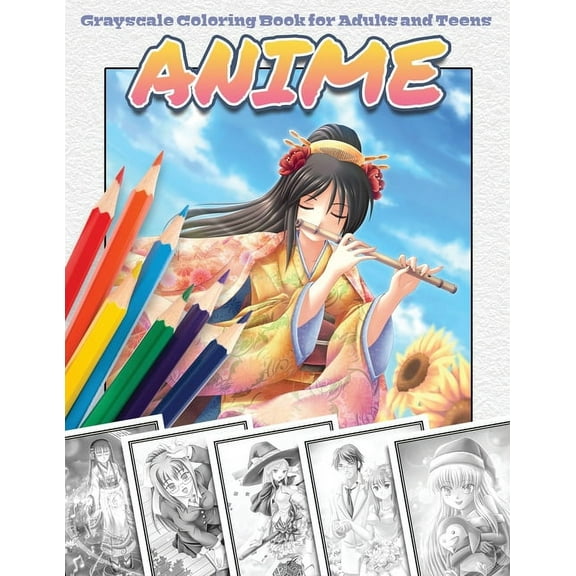 Anime Grayscale Coloring Book for Adults and Teens, (Paperback)