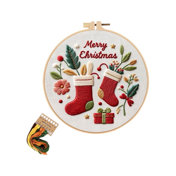 Virelaxpo DIY Christmas Embroidery Kit with Handmade Materials, Festive Scene Home Decoration for Craft Lovers, Complete Set for Holiday Gifts