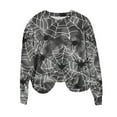 thumbnail image 4 of Uootdi Women's Halloween Spider Web Sweatshirt - Spooky Spider Print，Crewneck Long Sleeve Top，Trendy Festival Apparel,Cozy Fall Outfit，Seasonal Fashion Choice, 4 of 6