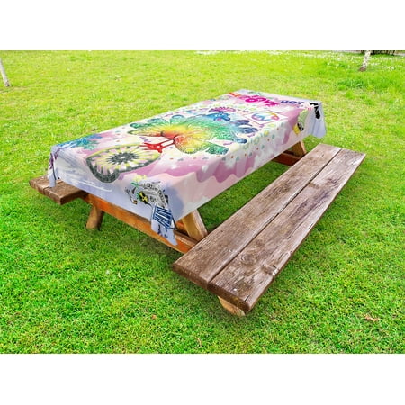 

Thanksgiving Outdoor Tablecloth Tropical Hippie Turkey Love Lettering Sunshine Hearts Beachy 60 s Peace Vintage Decorative Washable Fabric Picnic Table Cloth 58 X 84 Inches Multi by Ambesonne
