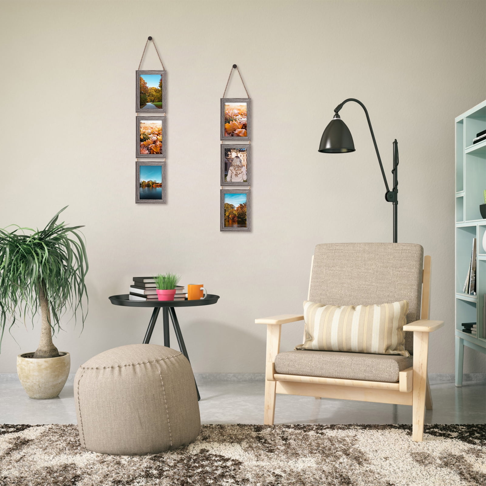 Giftgarden 4x6 Collage Hanging Triple Picture Frames Set, Rustic 6 Opening Vertical Frame for Wall Decor