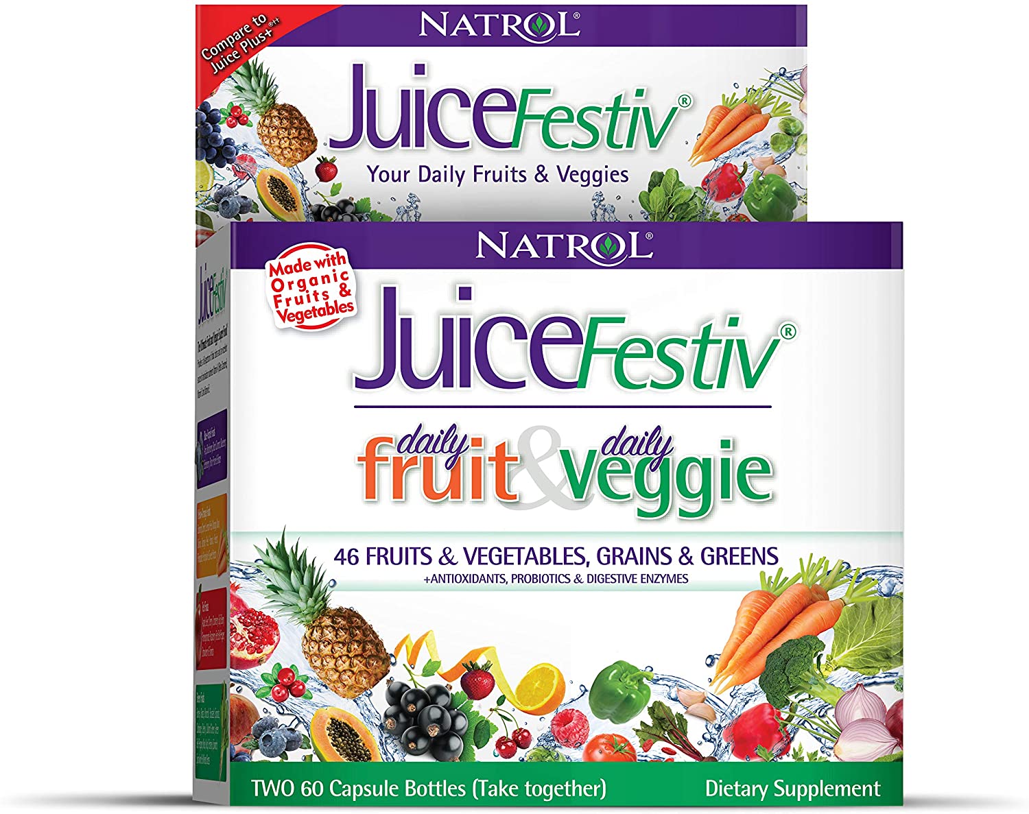 Natrol, Juicefestiv Daily Fruits & Veggies Capsules, 120 Count (Two 60