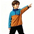 thumbnail image 3 of Kids Fleece Sweatshirt Soft Warm Color Block Half-Button Top Stand Collar for Boys&Girls Cozy Winter Layering Piece,Sky Blue,100, 3 of 8