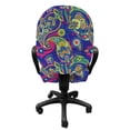 thumbnail image 3 of Paisley Office Chair Slipcover, Classic Persian Jacquard Boteh Ikat Motifs Old Welsh Pears Art, Protective Stretch Decorative Fabric Cover, Standard Size, Indigo and Olive Green, by Ambesonne, 3 of 5