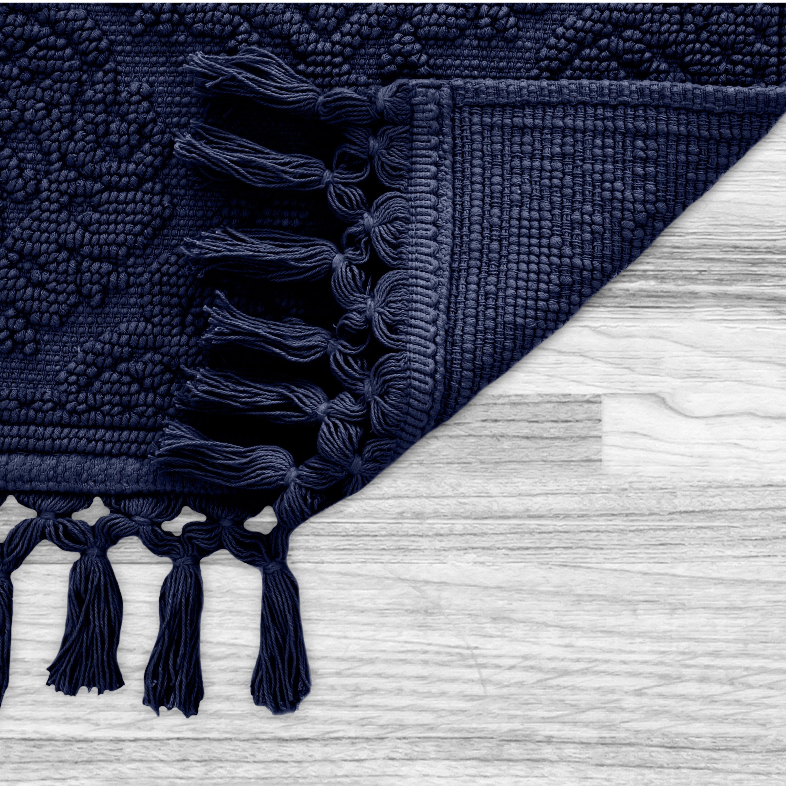 Jean Pierre Ricardo Cotton Fringe 17 x 31 in. Bath Rug, Indigo