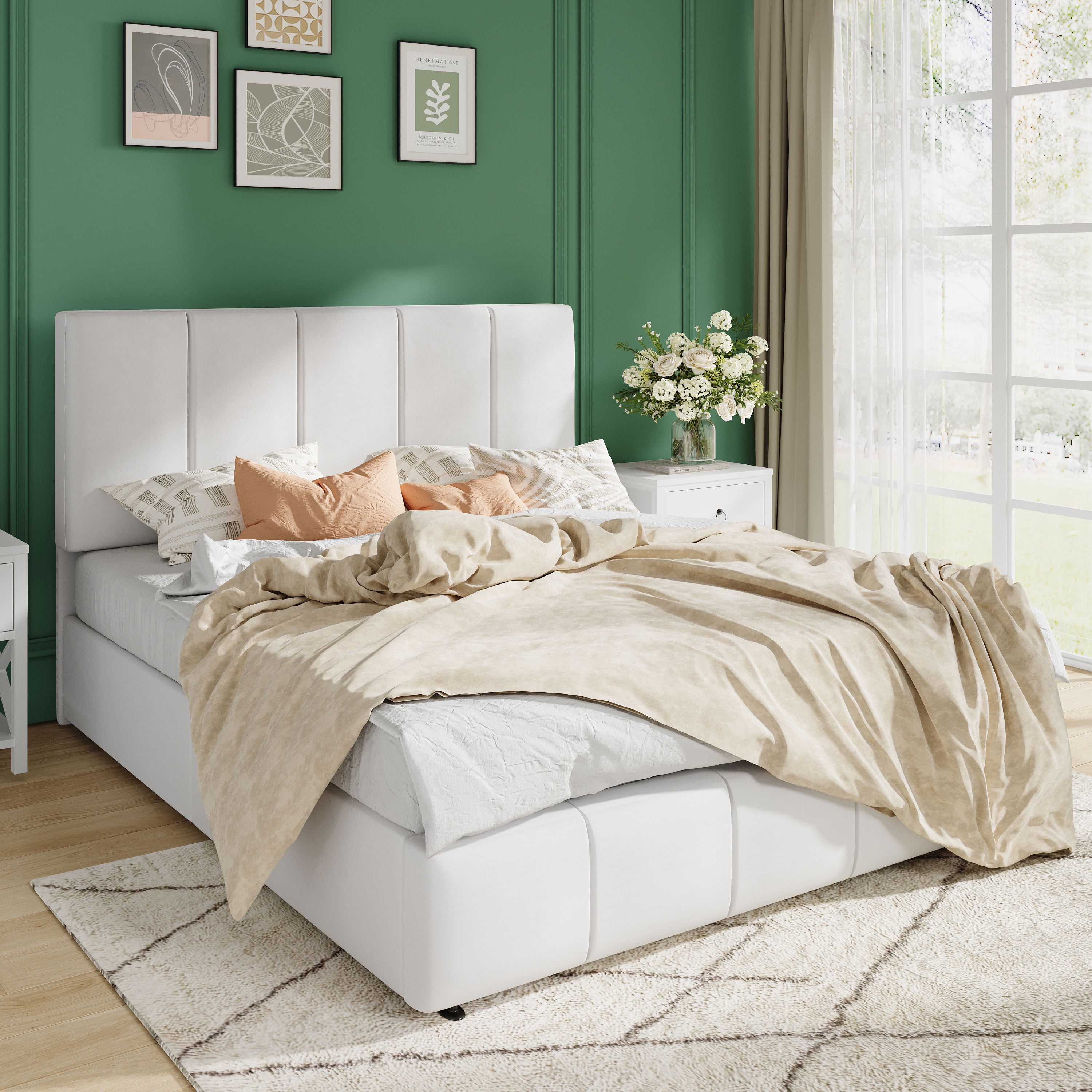 Amolife Full Size Lift Up Storage Bed Frame, Velvet Upholstered Platform Bed with Adjustable Headboard, No Box Spring Needed, White