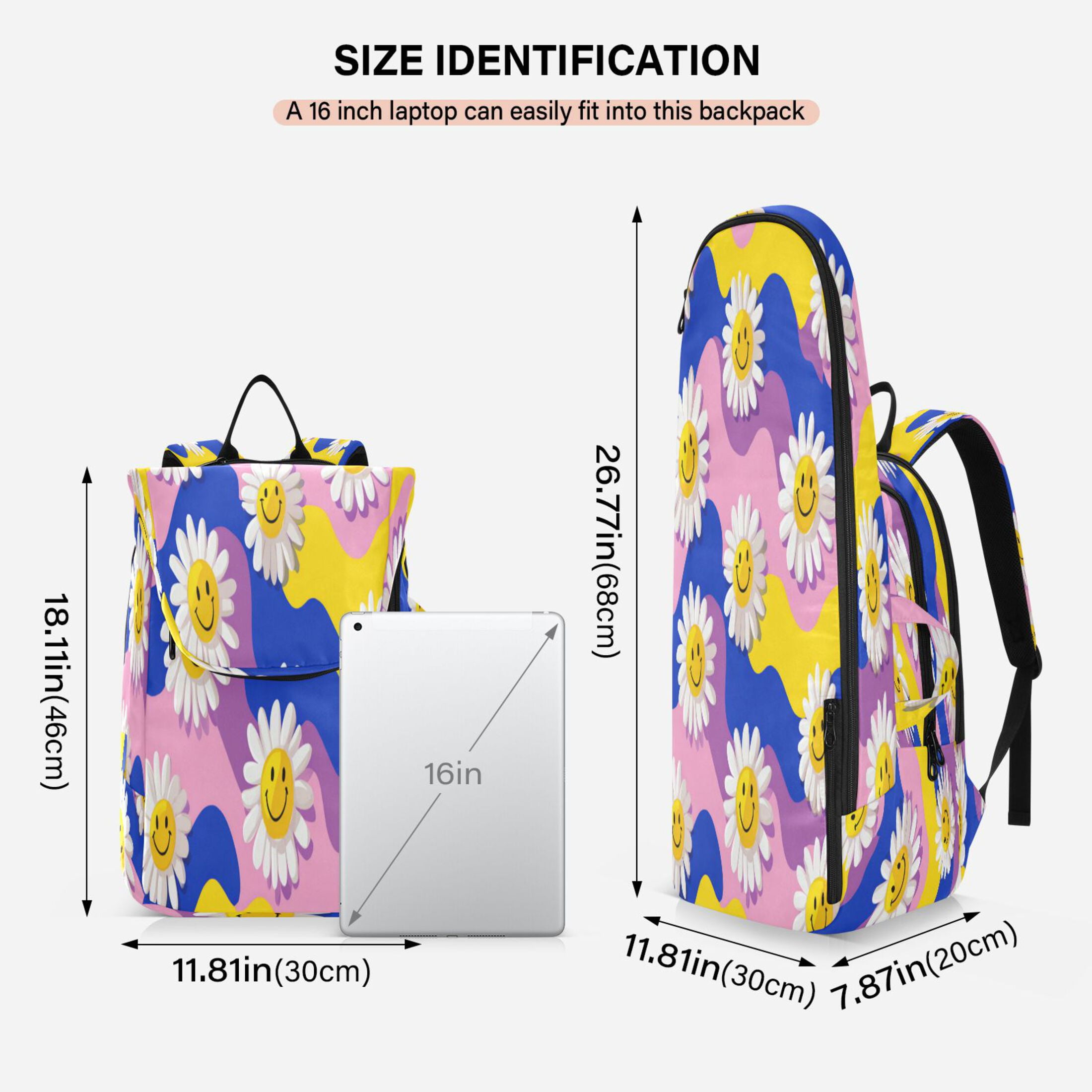 2 Racquet Holder Tennis Backpack Tennis Racket Covers Gym Bags Smiling Daisies on Assorted Backgrounds
