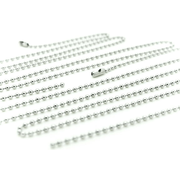 Pack of 100 - #3 2.4mm Nickel Plated Steel Ball Chains Necklace with Connector 30 Inch Length