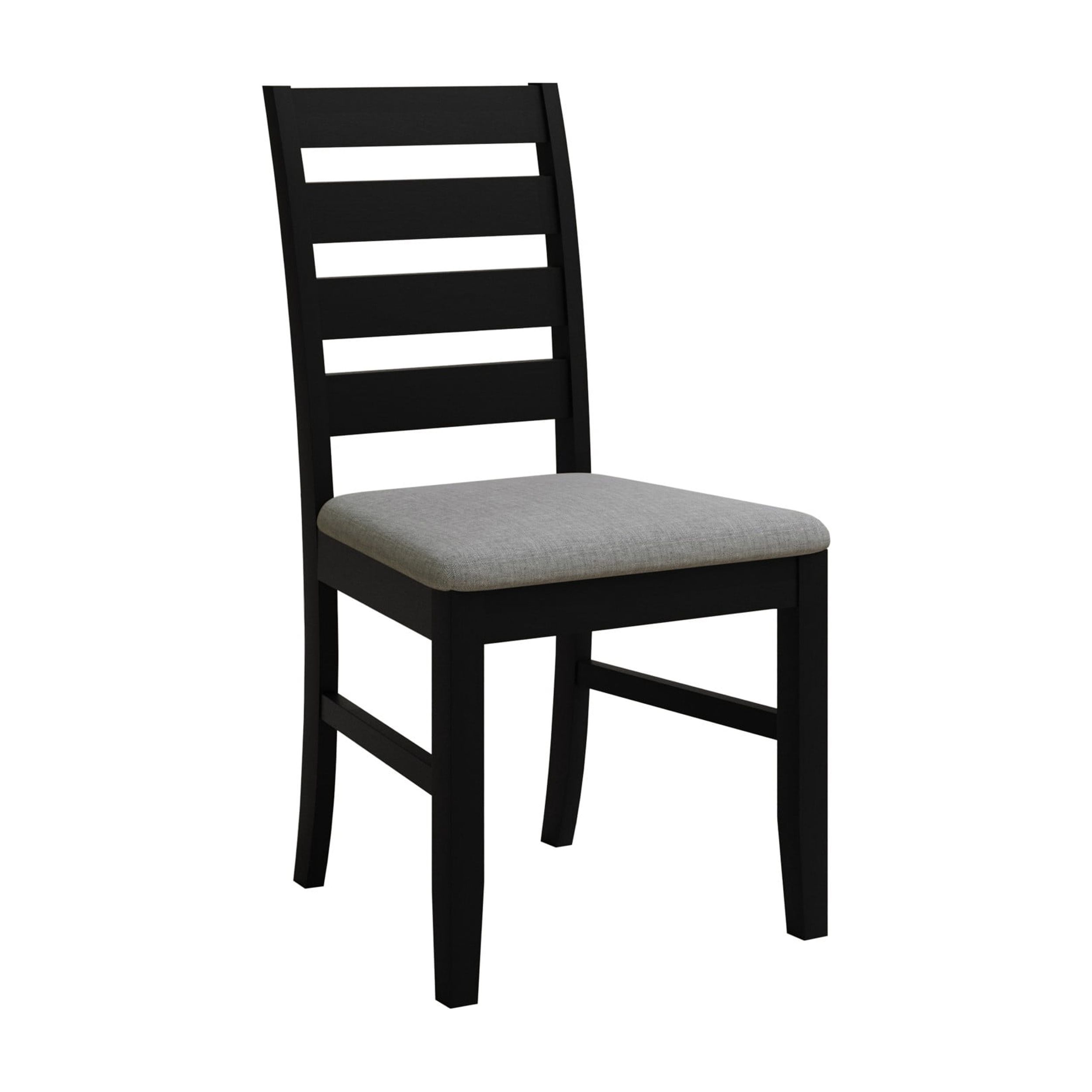 Home Design Ouray Dining Chair (Set of 4), Black - Wood Grain Embossed, Ladder Back with Upholstered Seat