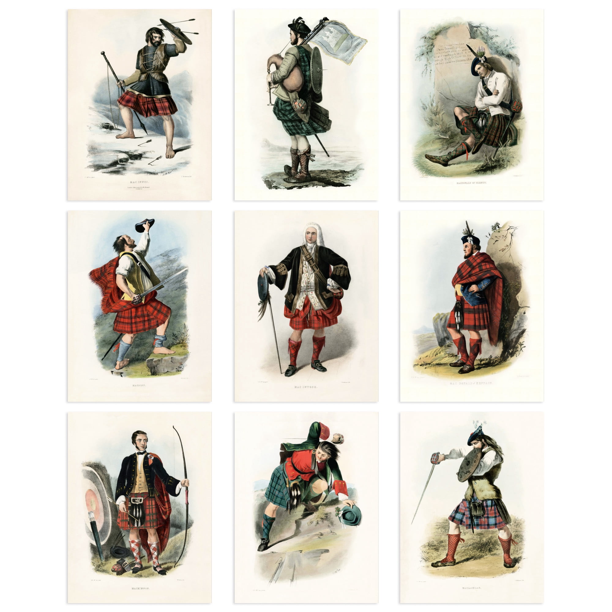 Collection Of Scottish Clan Tartans Macdonald Set Of 9 Unframed Wall ...