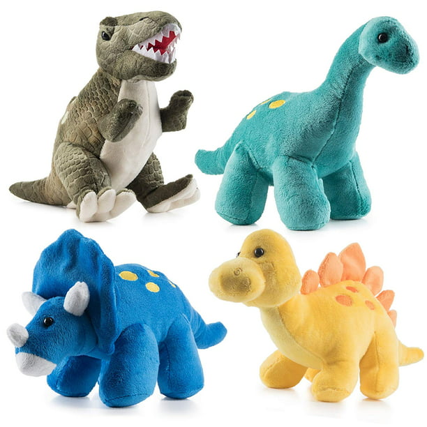 Prextex High Qulity Plush Dinosaurs 4 Pack 10'' Long Great Gift For Kids  Stuffed Animal Assortment Great Christmas Gift Set for Kids