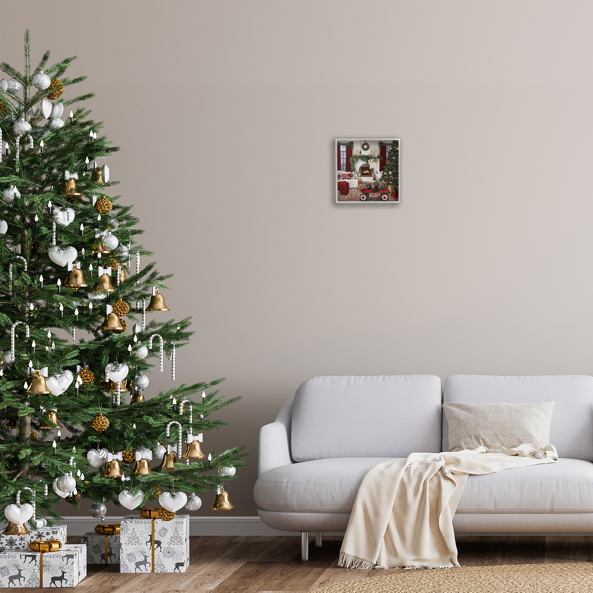 Stupell Industries Christmas Hearth Lounge Holiday Painting Gray Framed Art Prints Wall Art, 12 x 12