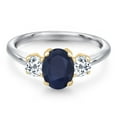 thumbnail image 3 of Gem Stone King 10K Two Tone Gold Blue Sapphire and White Topaz Engagement Ring for Women | 2.46 Cttw | Oval 8X6MM | Gemstone September Birthstone | Size 9, 3 of 6