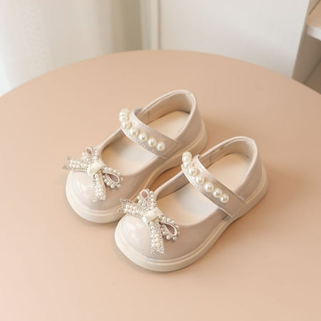 

QISIWOLE Toddler Shoes Baby Girls Cute Fashion Pearl Bow Non-slip Round Head Small Leather Princess Shoes clearance under 5