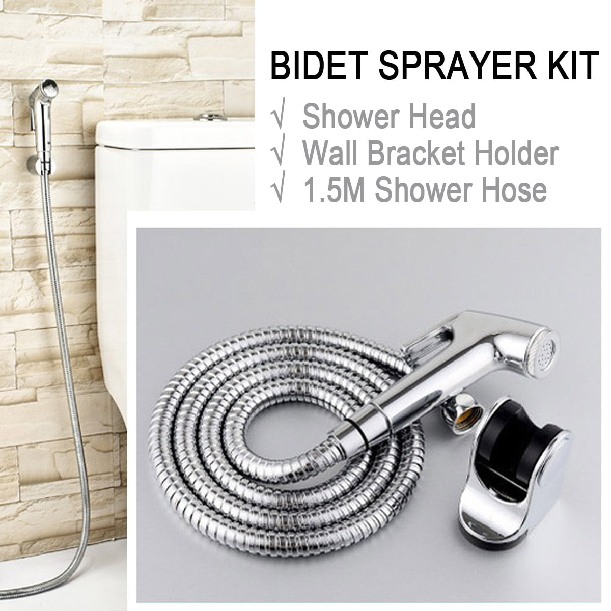 ABS Polymers Handheld Bidet Spray Shower Head Shattaf Toilet Adapter Hose Kits 