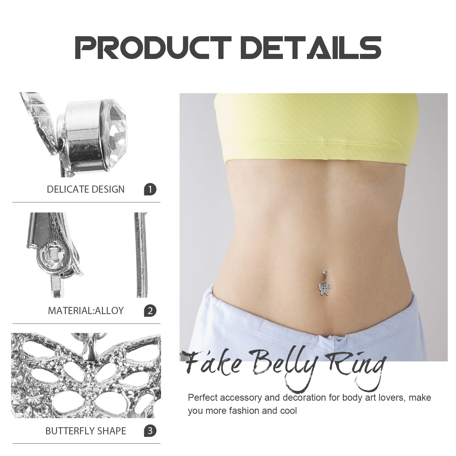 Fashion Faux Body Piercing Jewelry Fake Belly Piercing Butterfly Navel Rings  CZ Clip on Belly Button Ring | Shopee Singapore