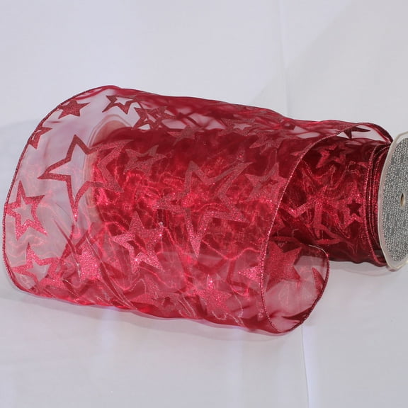 Sheer Shimmering Purple Stars Wired Craft Ribbon 9" x 20 Yards