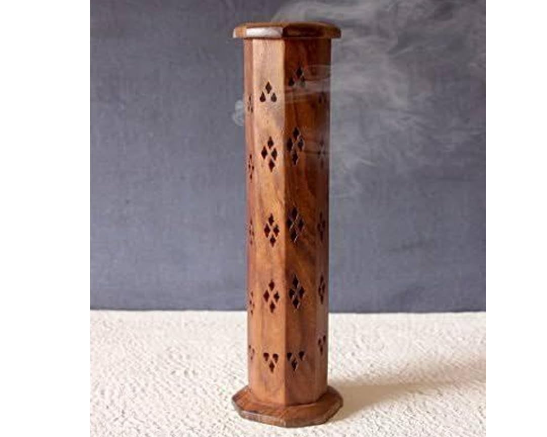 Wooden Incense Stick Holder, Dhoopbatti/Cone Burner Stand for Home & Office, GOL Tower Shape, 12 inch, Pack of 1