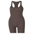 thumbnail image 3 of Combinaison Moulante pour Femme, Couleur Unie, Col en U, Justaucorps Sans Manches, Salopette de Sport Ajustée, une-Pièce, Barboteuse, Barboteuse, Vert Armée, G, 3 of 7