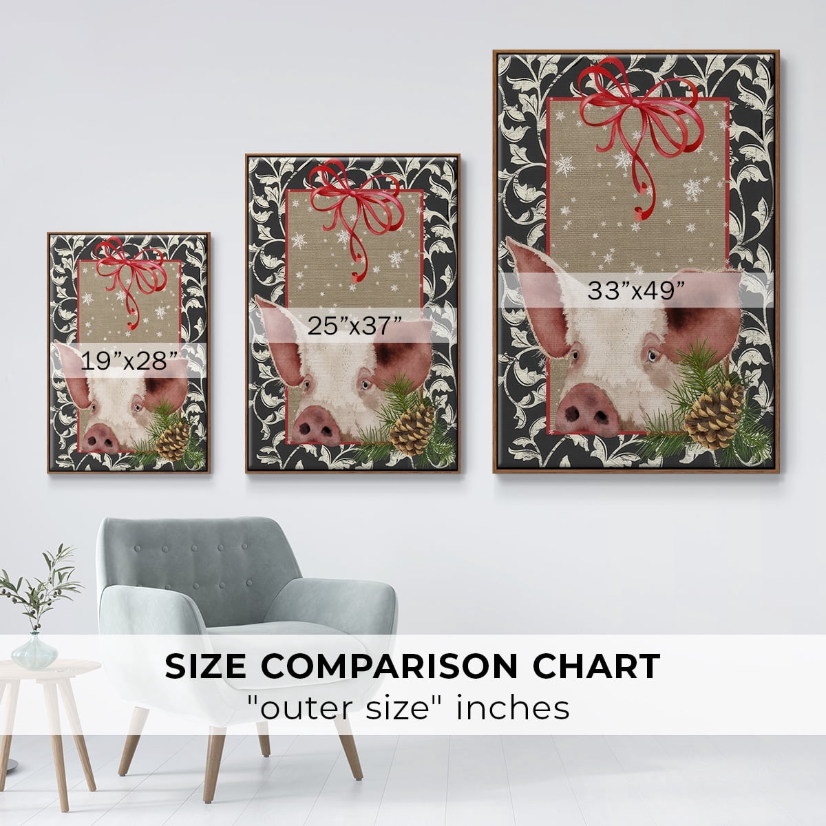 County Christmas Farm II - Framed Gallery Wrapped Holiday Canvas - 25 x 37 - Rosewood Frame