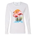 thumbnail image 2 of Wild Bobby, Flamingo Love Print, Animal Lover, Women Graphic Long Sleeve Tee, White, Medium, 2 of 4