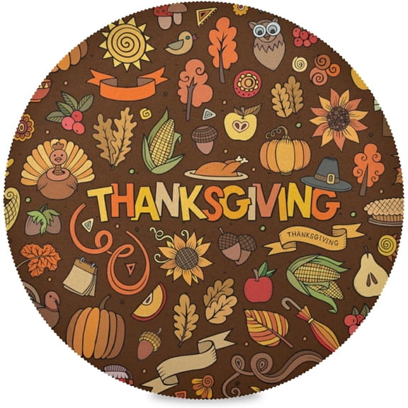 48"X 48" Thanksgiving, Elastic Fitted Edged Round Tablecloth Waterproof Anti-Shrink Soft Polyester Table Cloth Washable Table Cover for Banquet Home Indoor or Outdoor