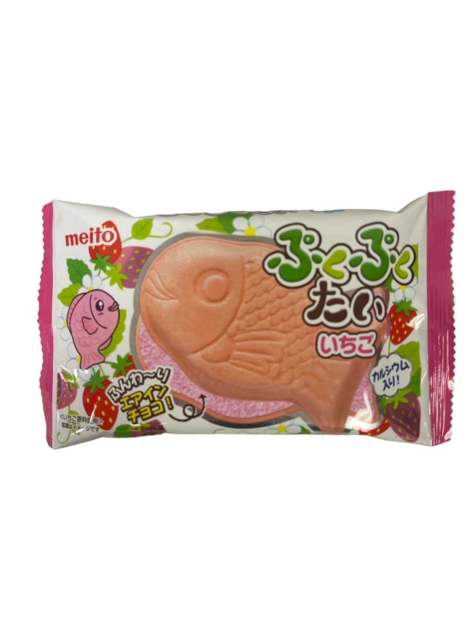 Meito Pukupuku Tai Taiyaki Chocolate and Strawberry Filled Fish Shaped Monaka Wafer; 6 Counts