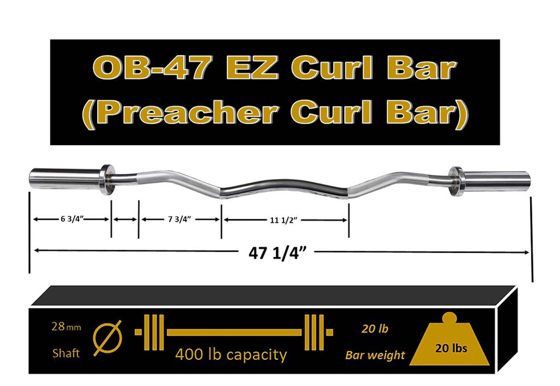Deltech Fitness Olympic Preacher Curl Bar Model #OB-47, Chrome Plated Steel