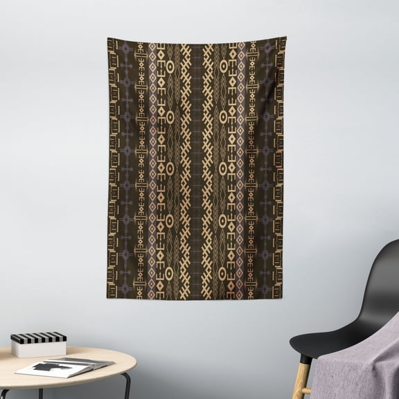 African Tapestry, Traditional Ethnic Pattern Geometric Shapes Arrows Striped Tribal, Wall Hanging for Bedroom Living Room Dorm Decor, 40W X 60L Inches, Bluegrey Brown Earth Yellow, by Ambesonne
