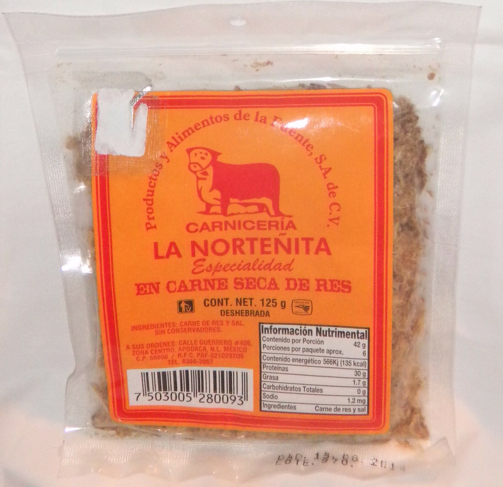 LA NORTENITA Machacado Carne Seca D Res Shred Beef Jerkey 125g Mexico Apodaca NL