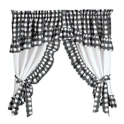 Collections Etc Samantha Checkered Curtain Topper, 60"X 39", Black