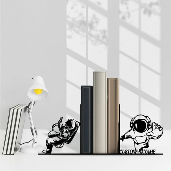 Craftnamesign Custom Spaceman Metal Book Ends for Shelves, Astronaut Book Stoppers for Office