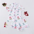 thumbnail image 2 of Tiweut Womens Casual 2 Piece Pajamas Sets Christmas Santa Cartoon Graphic Printed Collar Short Sleeve Tshirts and Short Pants with Loungewear Ladies Sleepwear Set,C-White,M, 2 of 9