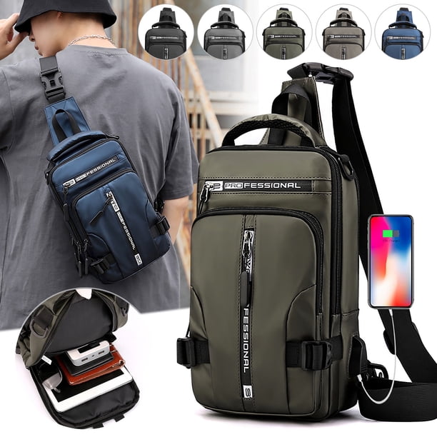 Xihbxyly Bolso Bandolera Multifuncional para Hombre, Ligero, Antirrobo, Carga Usb, Versátil, para Uso Diario, 18 X 10 X 30 Cm.