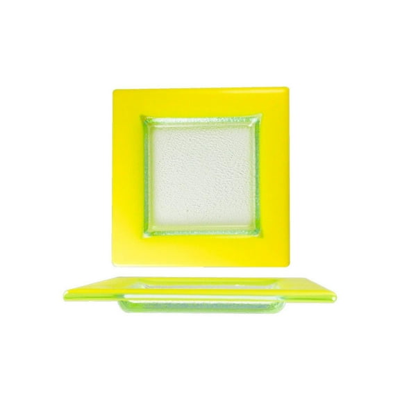 Glass Dinnerware 6" x 6" Square Yellow Glass Plate (Set of 4)