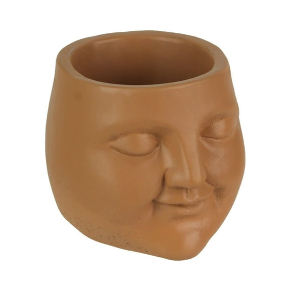 Mayrich Adorable Sleepy Face Concrete Head Mini Planter 4.5 inches High - Orange