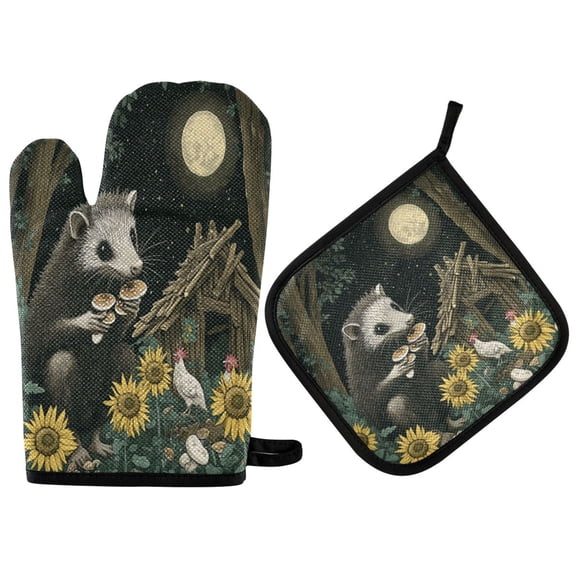 Wobogo Extra Large Possum Oven Mitts and Pot Holders 2pcs Set Kitchen Oven Glove High Heat Resistant 200 Degree Surface for Cooking