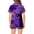thumbnail image 6 of Shadoumai Teen Silk Halloween Pajamas Set Button Up Cute Graphic Print Button Down Short Sleeve & Short Pants Outfit Loose 2 Piece Nightwear 2 Piece Satin Pajama Sets, 6 of 8