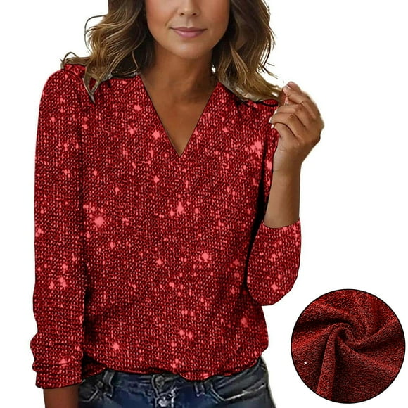 ZJXFGS Womens Sequin Tops for Gillter Party Women'S Fall Shirts Women Sequin Streetwear Shirts Womens Casual Shirts Cute Tops for Women Red M