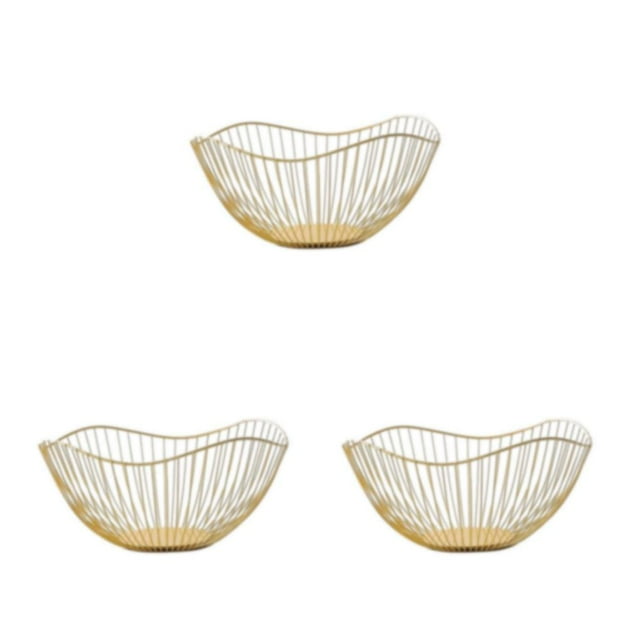 mmirethe Exquisite Appearance Metal Fruit Basket Wide Application Modern Style Multifunctional Sturdy gold Straight large 3Set