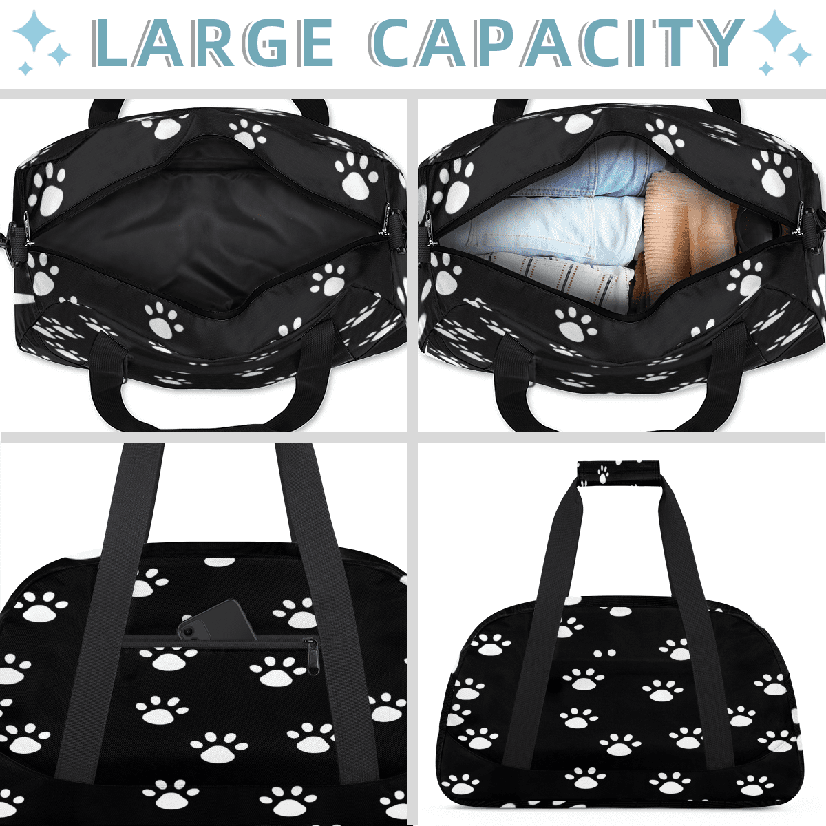 Herdesigns Dog Paws Print Sports Duffle Bag for Women & Men, Paws Print Gym Bag Dance Bag Overnight Bag Carry On Weekender Travel Bag