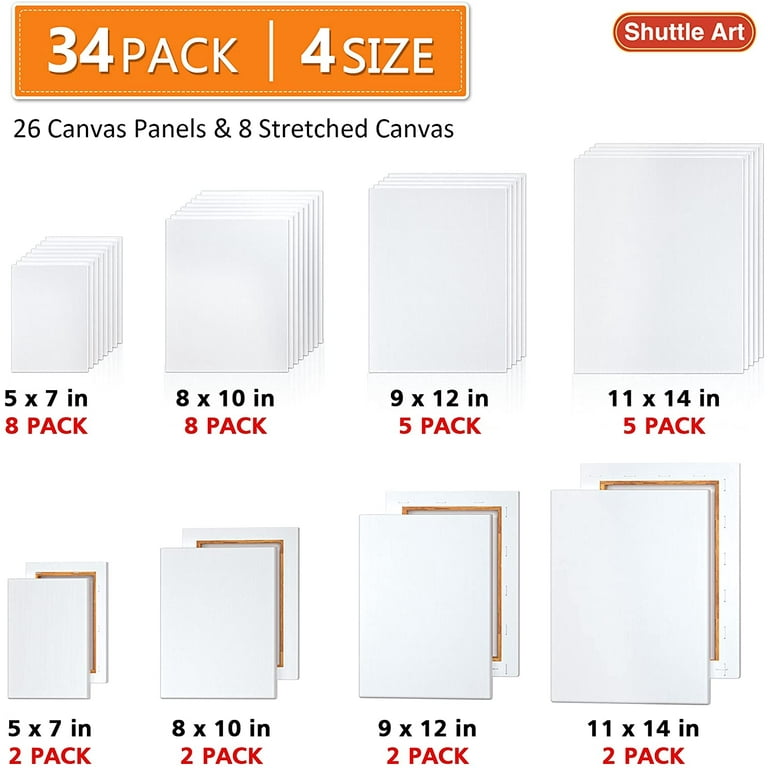 Shuttle Art Stretched Canvas, 12 Pack 11 x 14 Inch Canvases for Painting,  100% Cotton, Primed White, Premium Painting Canvas for Beginners and  Artists