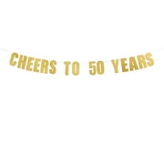 Prazoli 50th Birthday Banner - 50 Birthday Decorations & Happy 50th Anniversary Decor | 50th Birthday Decor | Fifty Year Old Bday Party Cheer to 50 Years Backdrop for Gold & Black Wedding Supplies